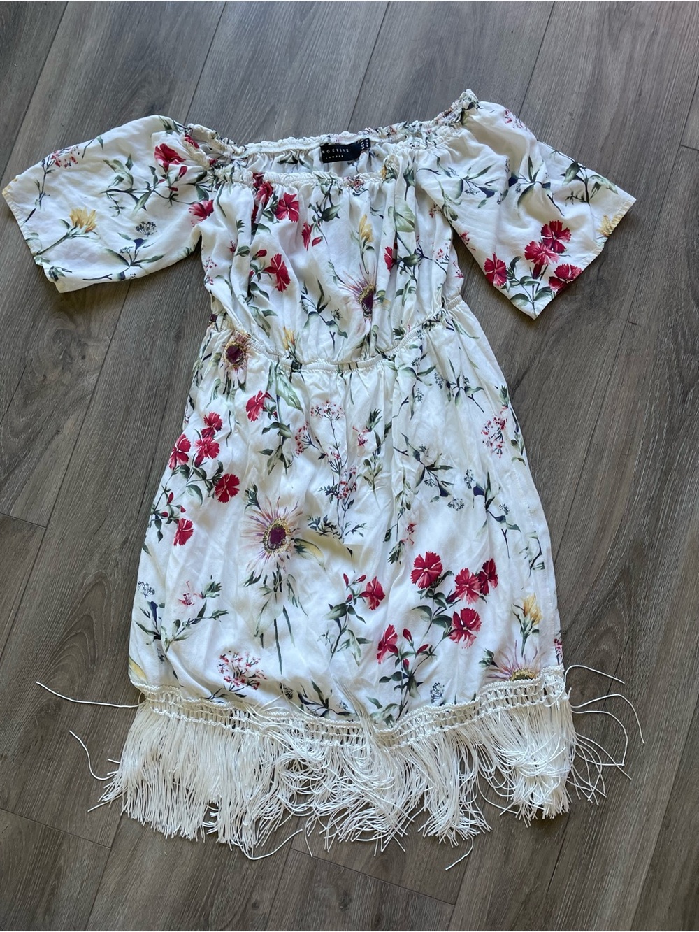 Angel Eye London White Floral Off-the-shoulder Floral Summer Dress